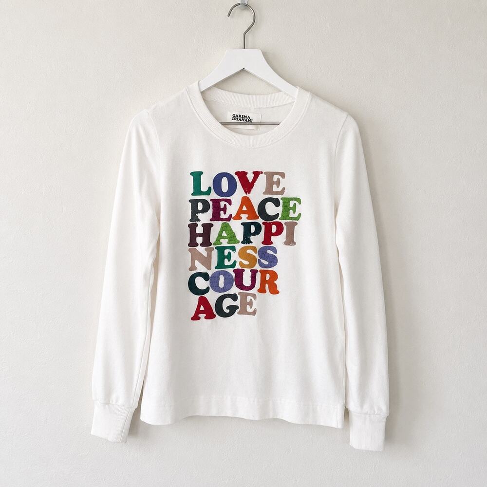 Garima Dhawan Anthropologie Ivory Graphic Sweatshirt S Love Peace Happiness Art